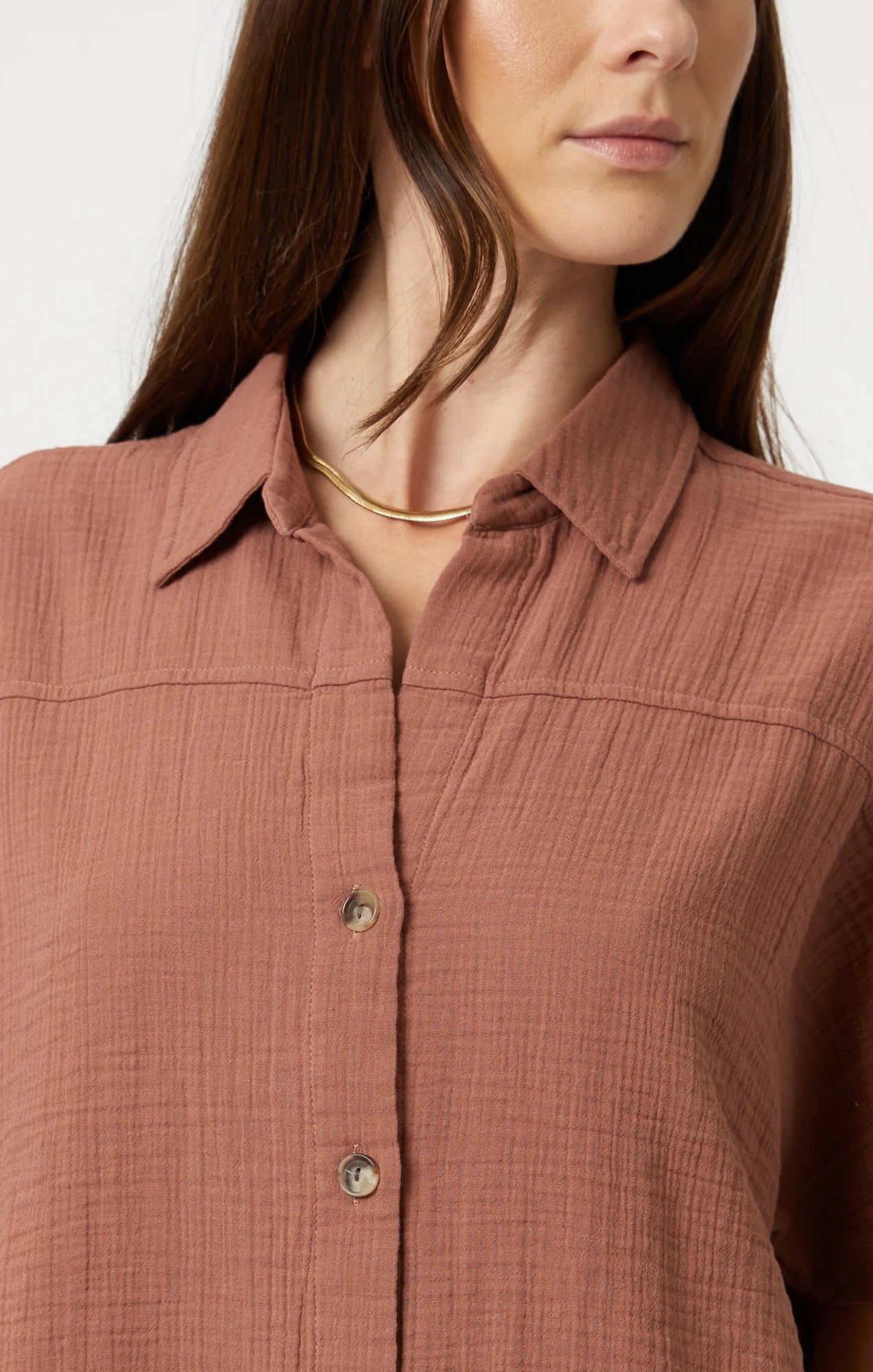Gauze Short Sleeve Shirt by Mavi - Brownie - Blue Sky Fashions & Lingerie