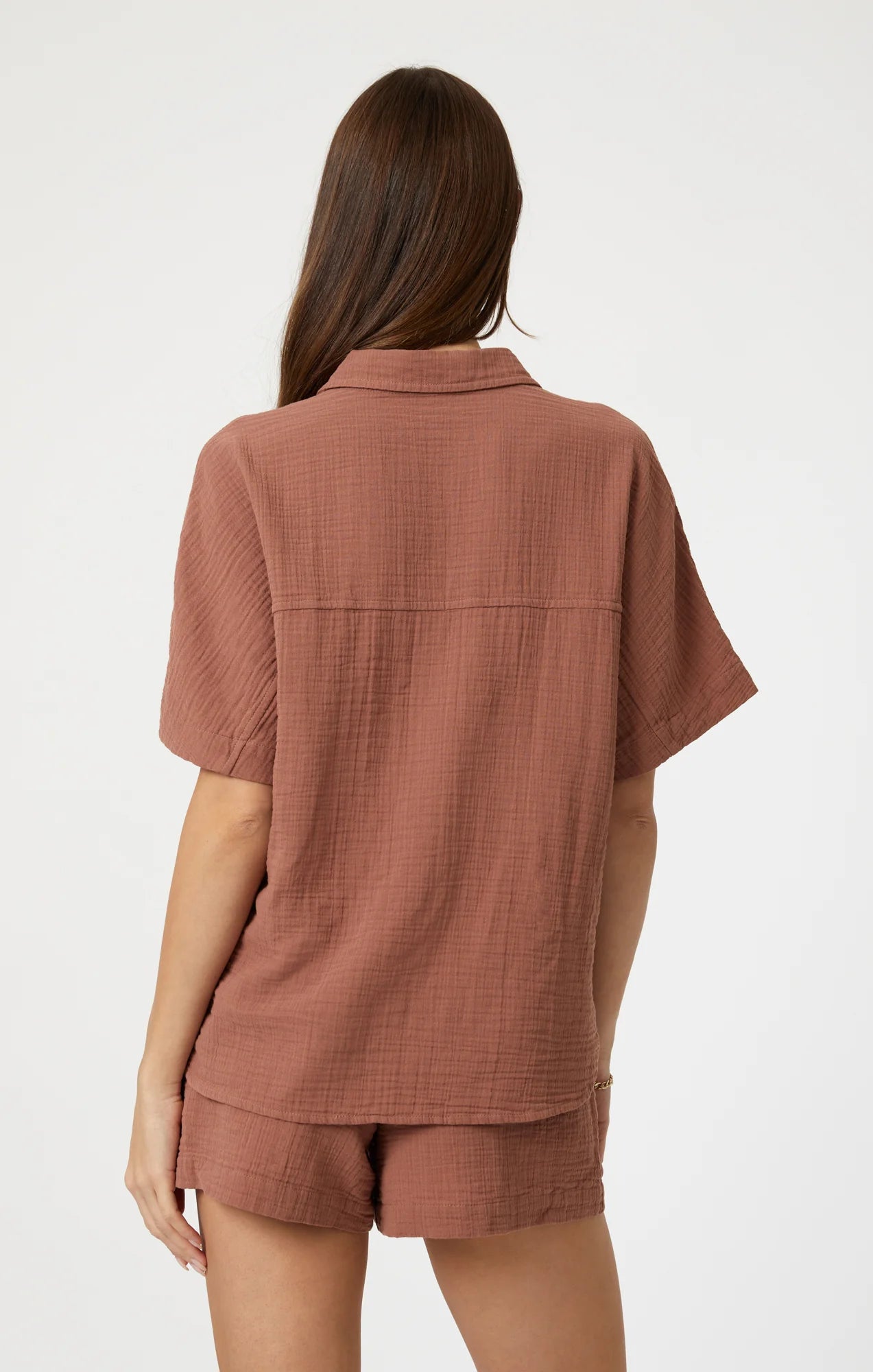 Gauze Short Sleeve Shirt by Mavi - Brownie - Blue Sky Fashions & Lingerie