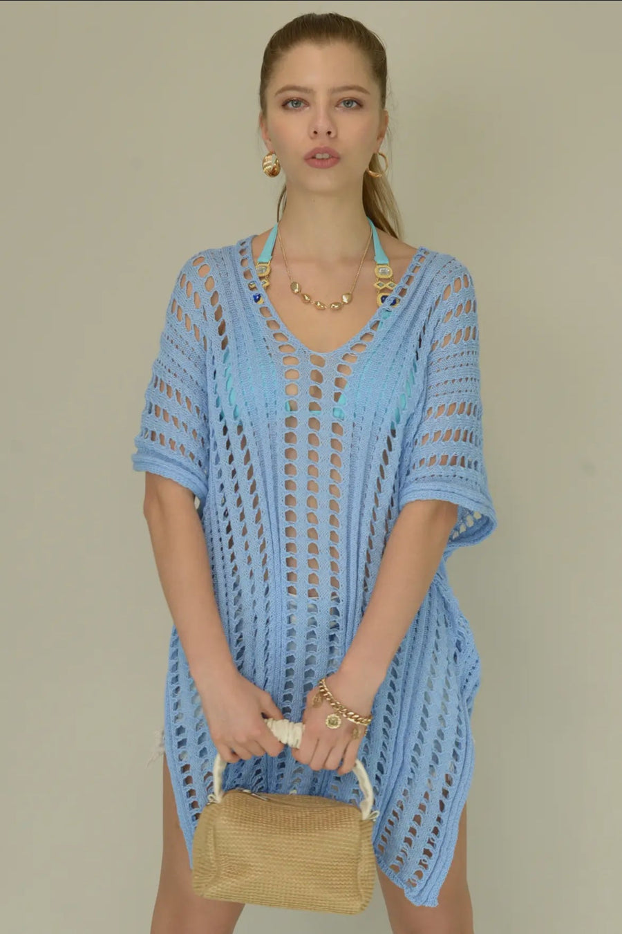 Knit coverup dress - light blue - Blue Sky Fashions & Lingerie