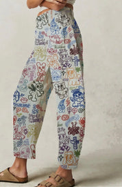 Love Star Cartoon Print Loose Midi Waist Jeans