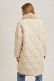 Gillian Quilted Puffer Midi Jacket -Ecru