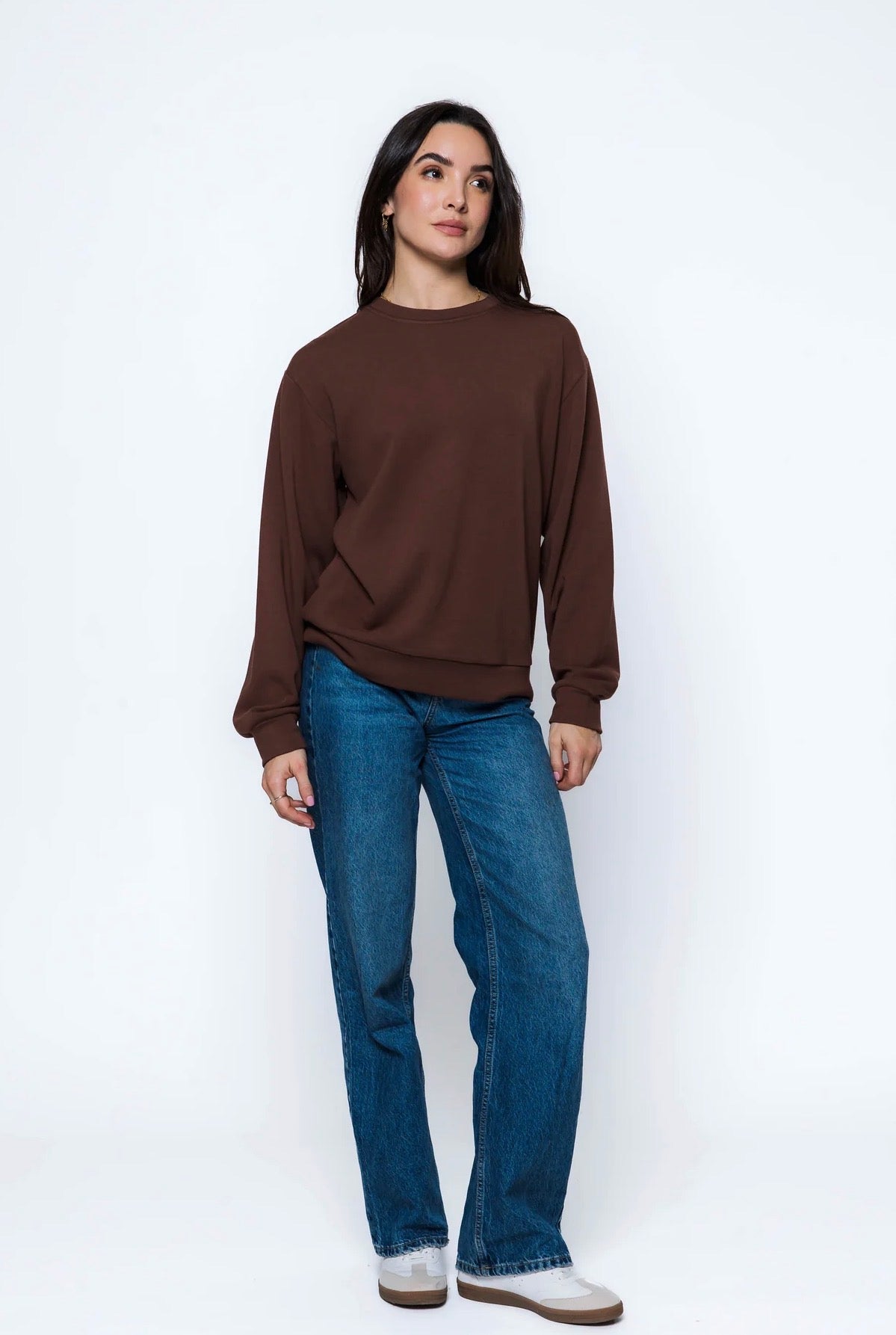 Jenna-Luxe Fleece Crew by Orb - Chocolate