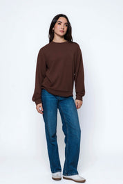 Jenna-Luxe Fleece Crew by Orb - Chocolate