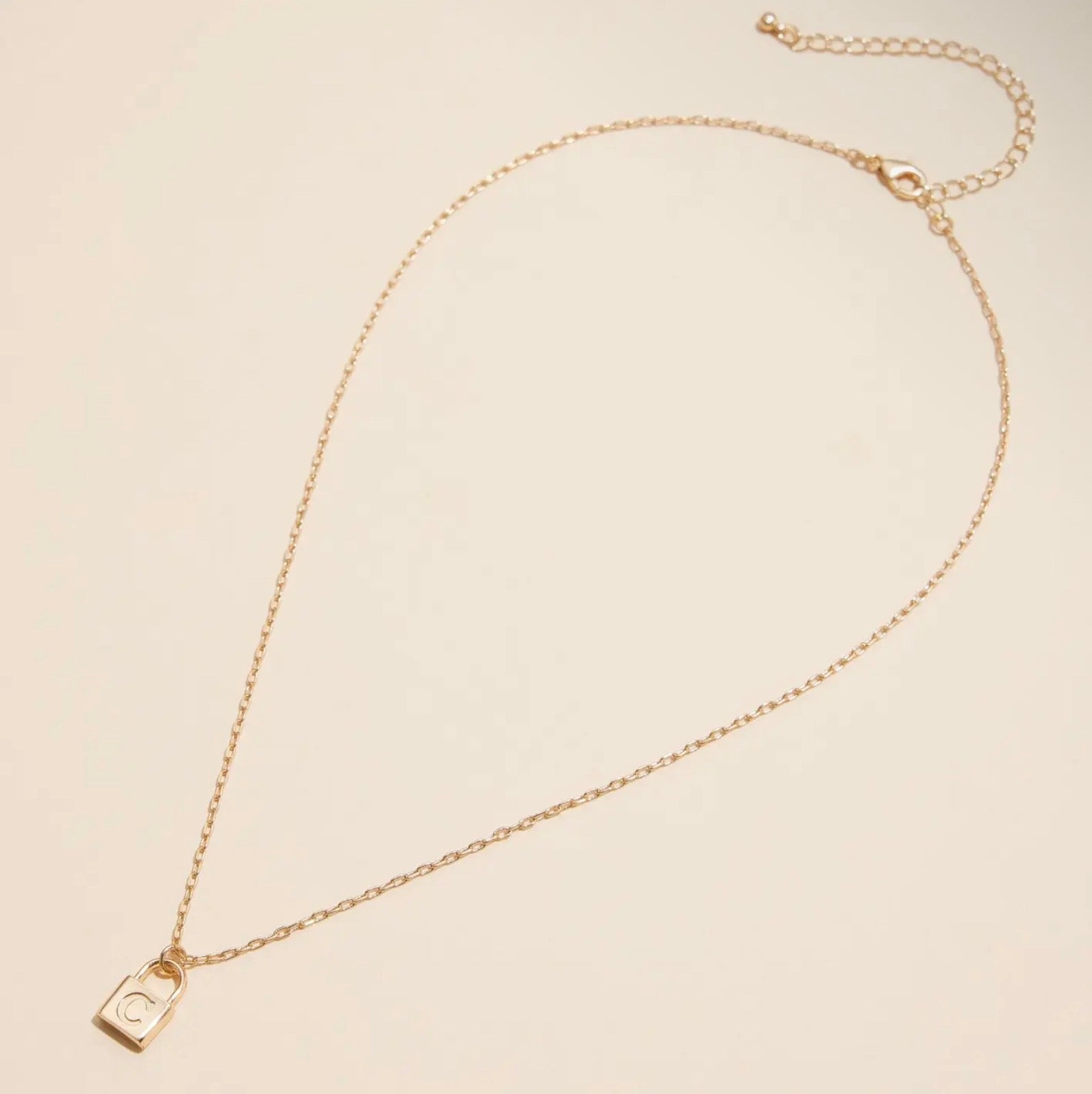 18k Gold Plated Mini Initial Lock Pendant/Necklace
