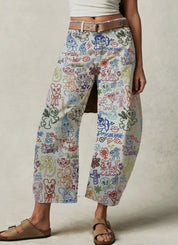 Love Star Cartoon Print Loose Midi Waist Jeans