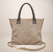 Italian Suede Leather Shopper Bag - Fudge