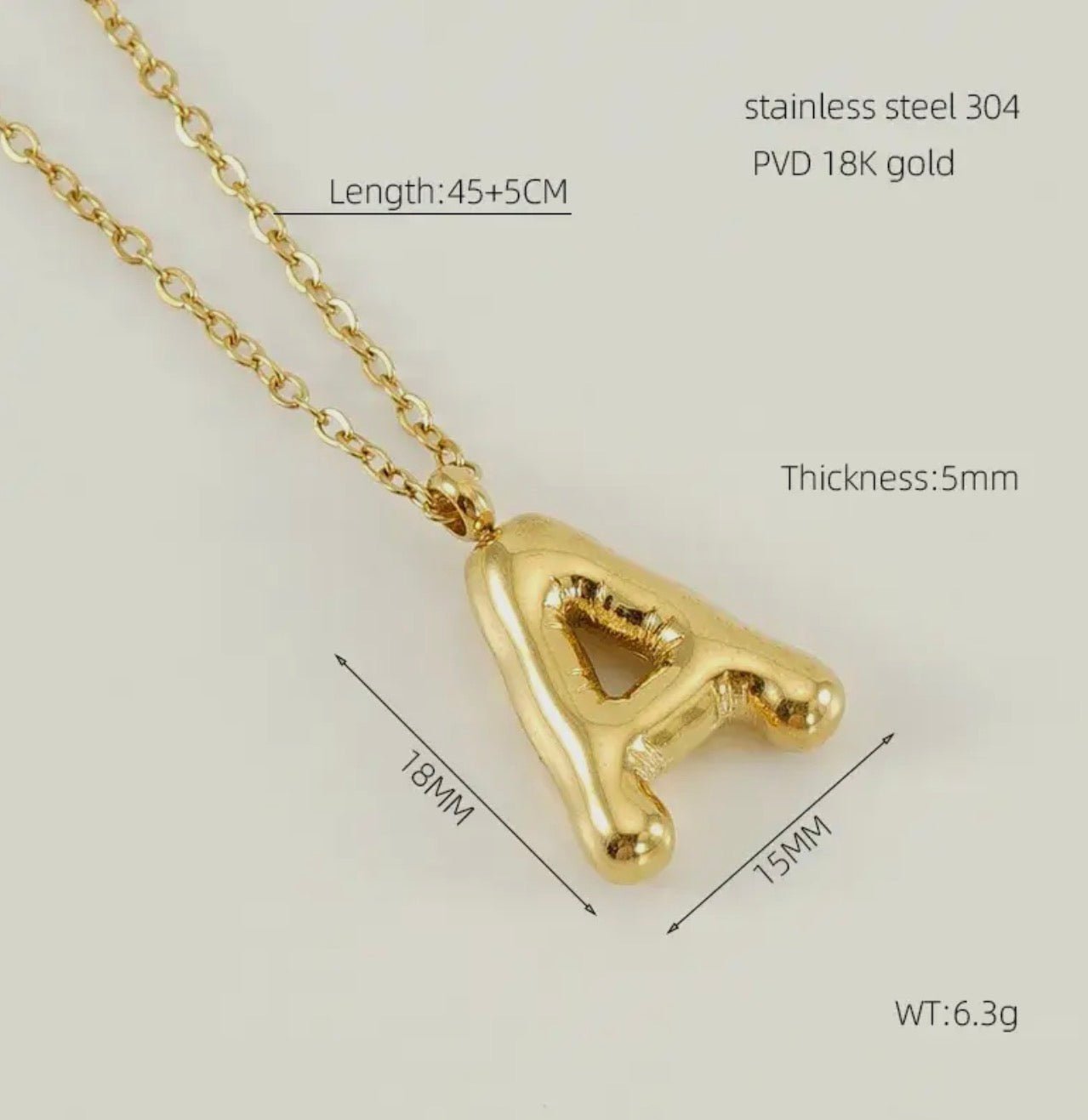 18k Gold Plated Balloon Style Stainless Steel Initial Necklace - Blue Sky Fashions & Lingerie