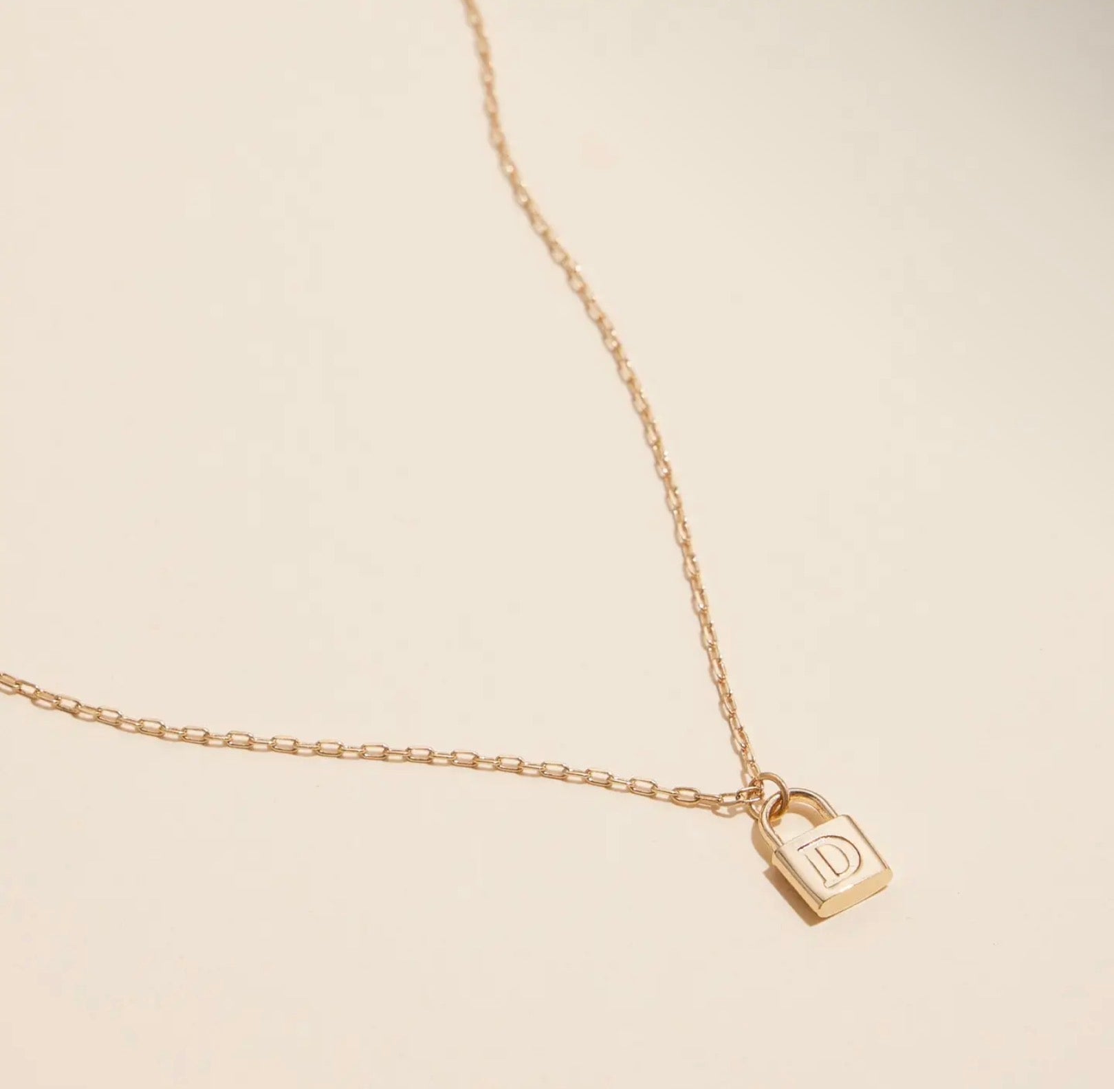 18k Gold Plated Mini Initial Lock Pendant/Necklace - Blue Sky Fashions & Lingerie