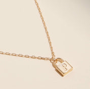 18k Gold Plated Mini Initial Lock Pendant/Necklace - Blue Sky Fashions & Lingerie