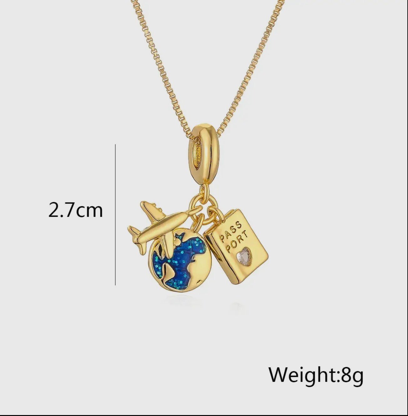 18K Gold Plated Pendant Necklace with Passport Charm - Blue Sky Fashions & Lingerie