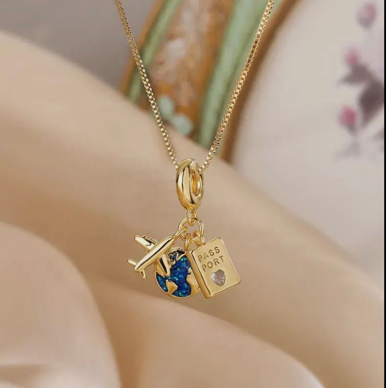 18K Gold Plated Pendant Necklace with Passport Charm - Blue Sky Fashions & Lingerie
