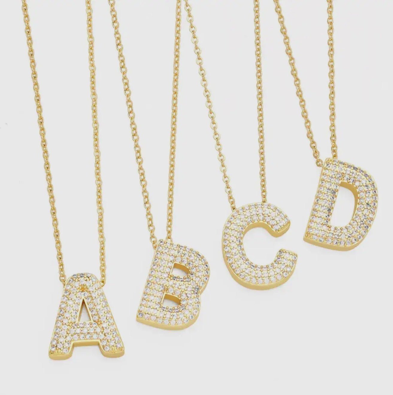 18k Gold plated Rhinestone Letter Initial Pendant Necklace - Blue Sky Fashions & Lingerie