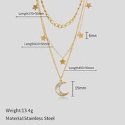 18K Gold Plated Stainless Steel Moon and Star Layer Necklace - Blue Sky Fashions & Lingerie