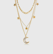 18K Gold Plated Stainless Steel Moon and Star Layer Necklace - Blue Sky Fashions & Lingerie