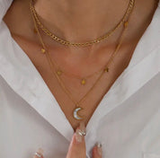 18K Gold Plated Stainless Steel Moon and Star Layer Necklace - Blue Sky Fashions & Lingerie