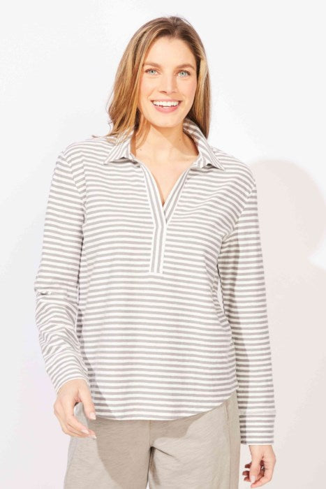 ESCAPE BY HABITAT PRIMO SPLIT NECK STRIPED TOP E23544 - Pearl