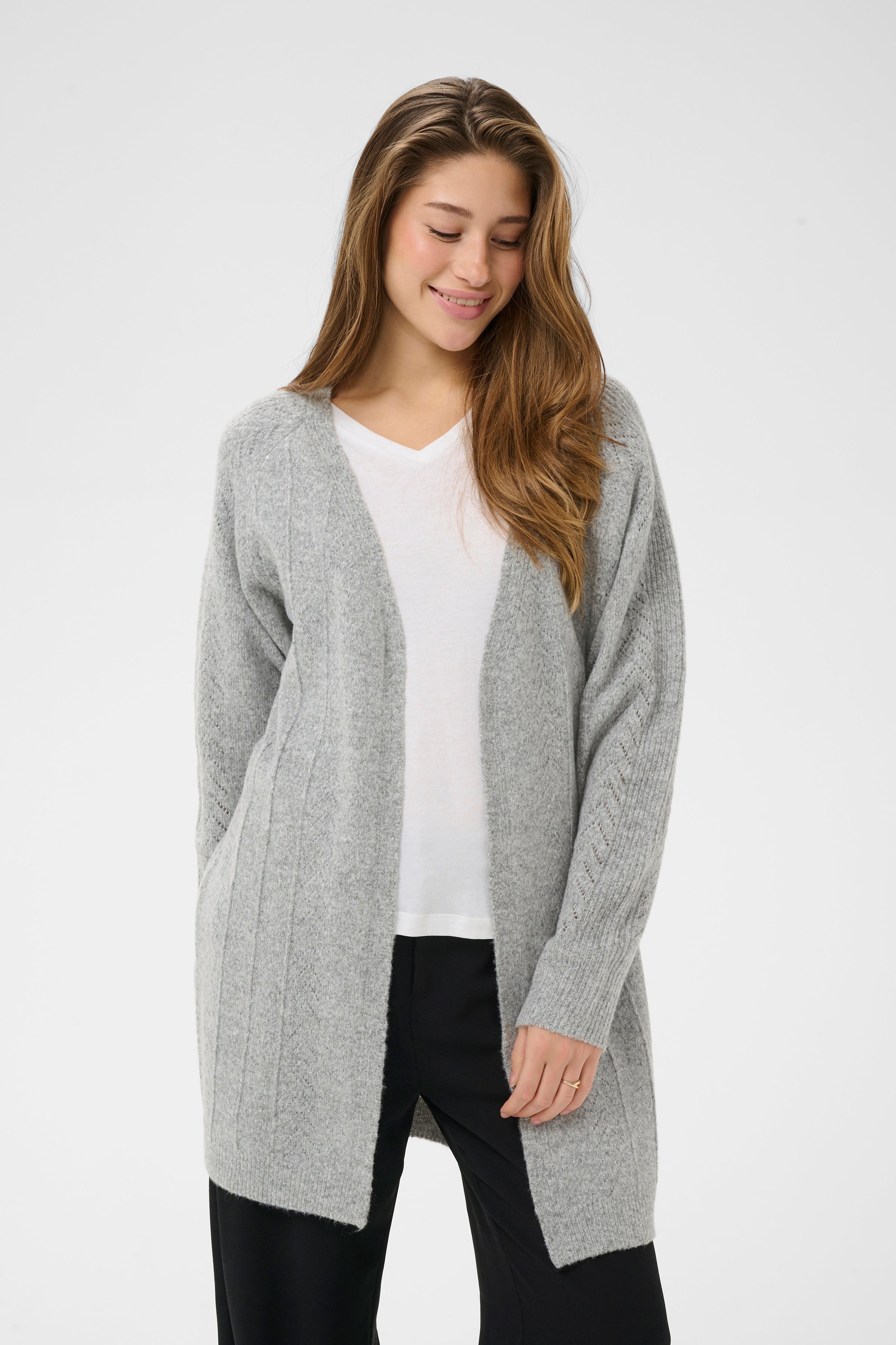 Holiday Long Knit Cardigan by Cream - grey melange