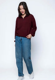 Everly-Luxe Fleece 1/2 Zip by Orb - Burgundy