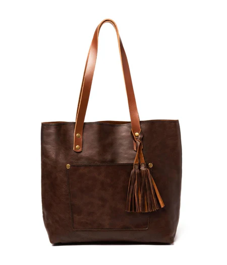 Large Leather Tote Bag - Coffee Brown