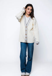 Lou-Cable Knit Cardigan by Orb - winter white