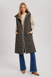 Amanda Quilted Longline Puffer Vest - Ash