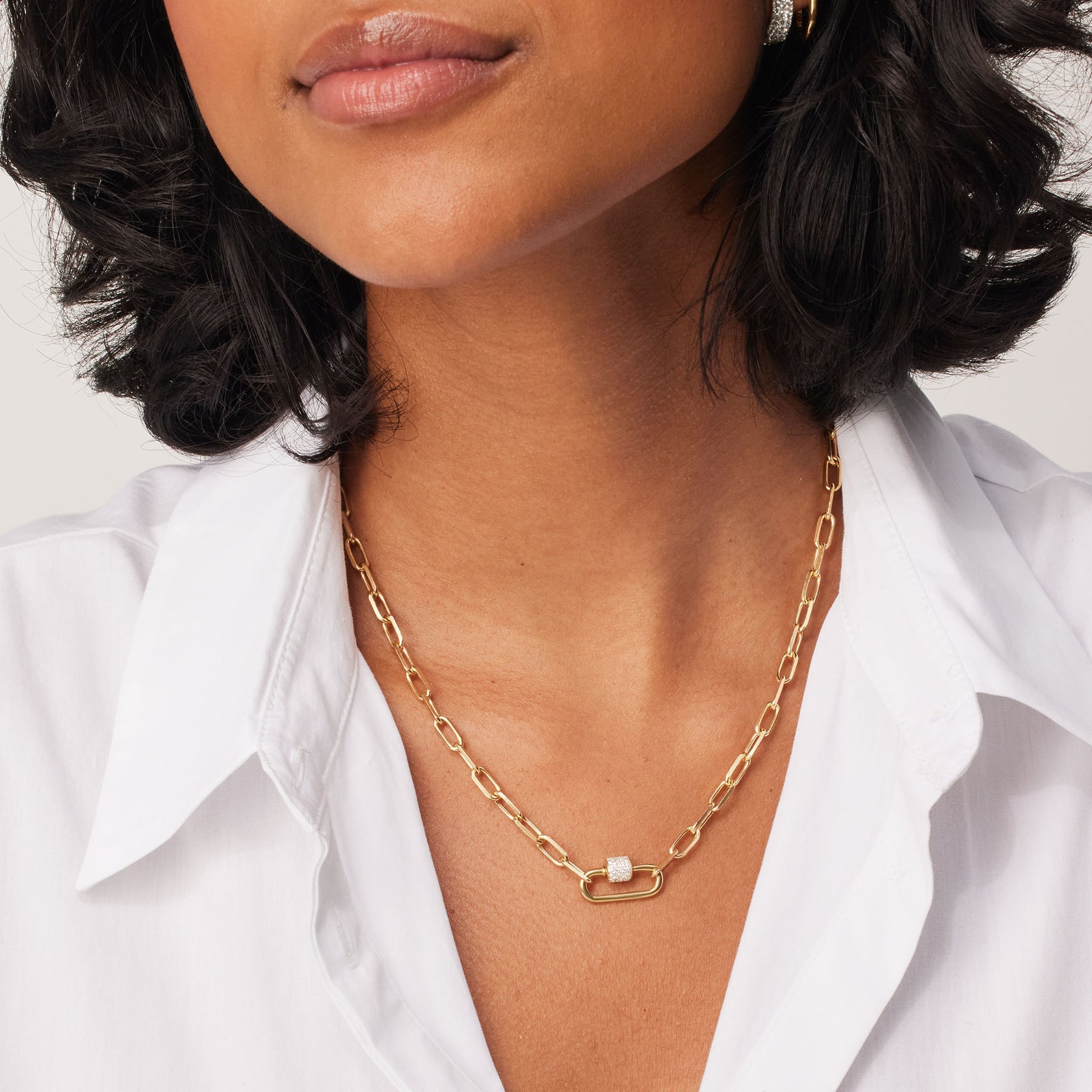 CARABINER TWIST LINK CHARM HOLDER 14K GOLD PLATE