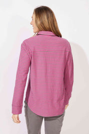 ESCAPE BY HABITAT PRIMO SPLIT NECK STRIPED TOP E23544 - Fuchsia