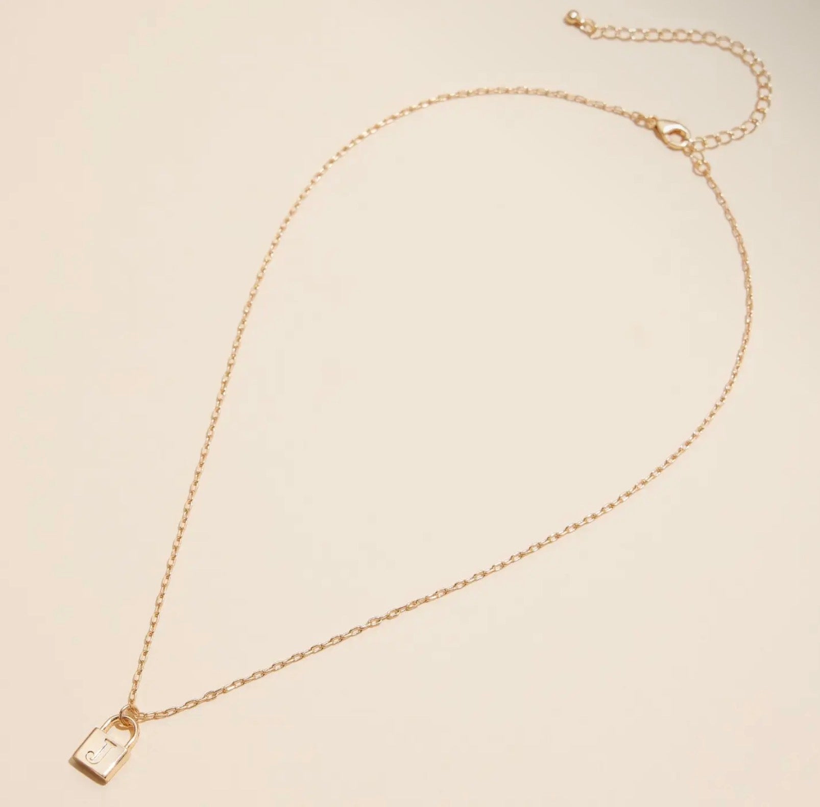 18k Gold Plated Mini Initial Lock Pendant/Necklace