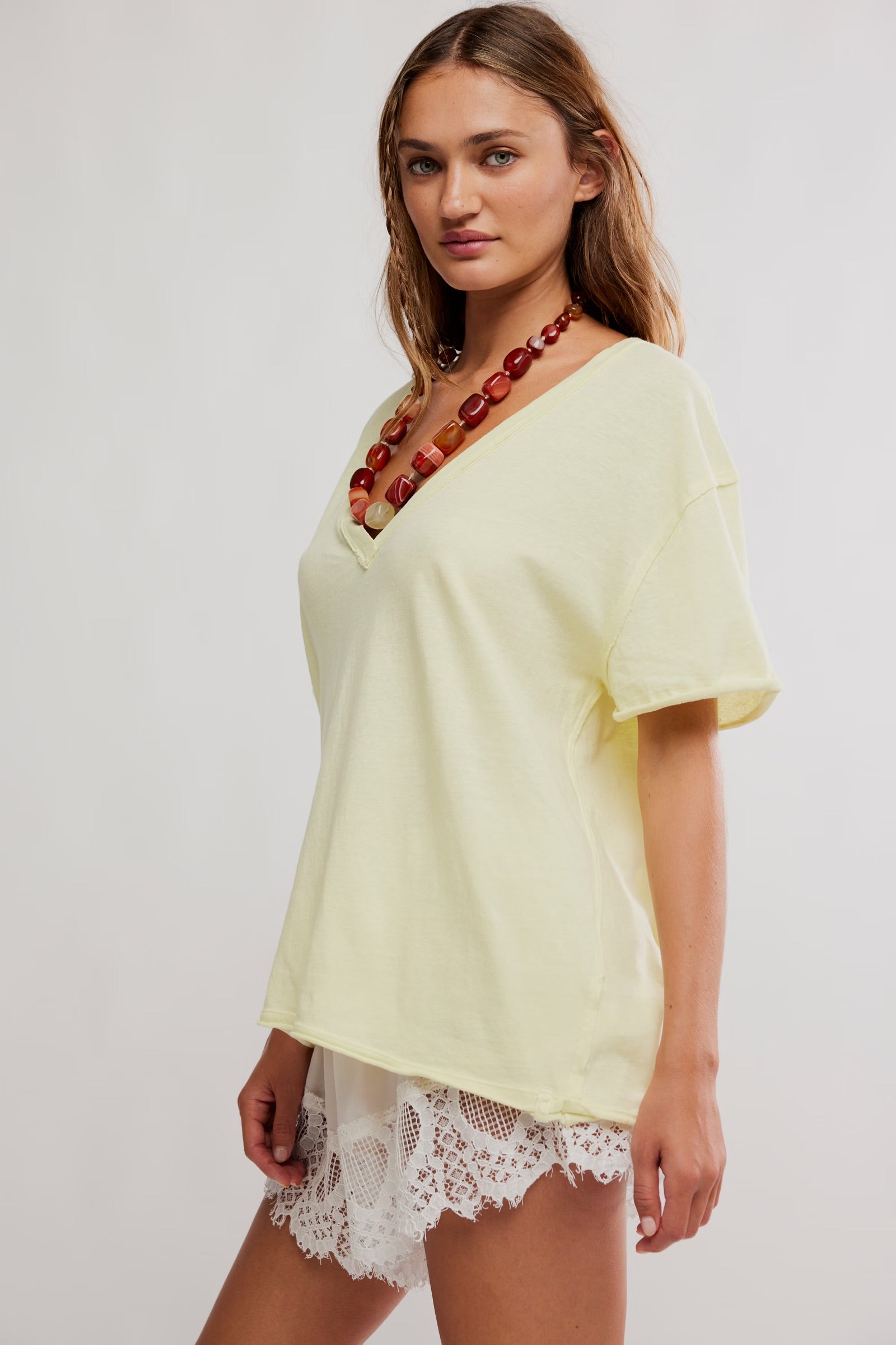 Nina V Neck Tee - lemon water