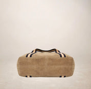 Italian Suede Leather Shopper Bag with Sporty Canvas Strap - Burgundy