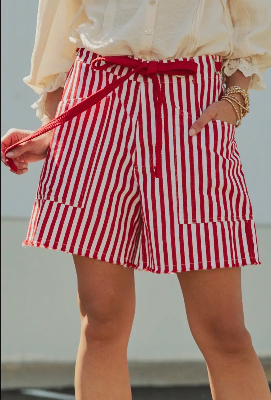 Striped High-Rise Denim Shorts
