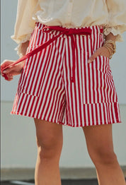 Striped High-Rise Denim Shorts