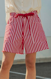 Striped High-Rise Denim Shorts