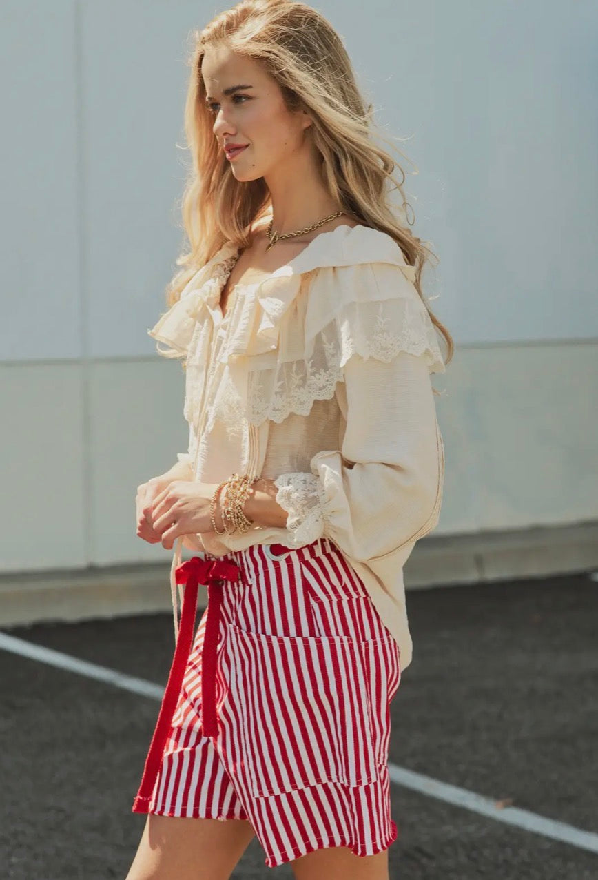 Striped High-Rise Denim Shorts