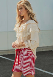 Striped High-Rise Denim Shorts