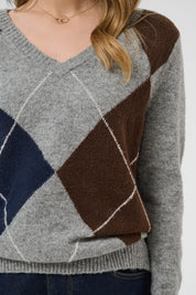 Hope Argyle Print Sweater by Cream - Grey Melange