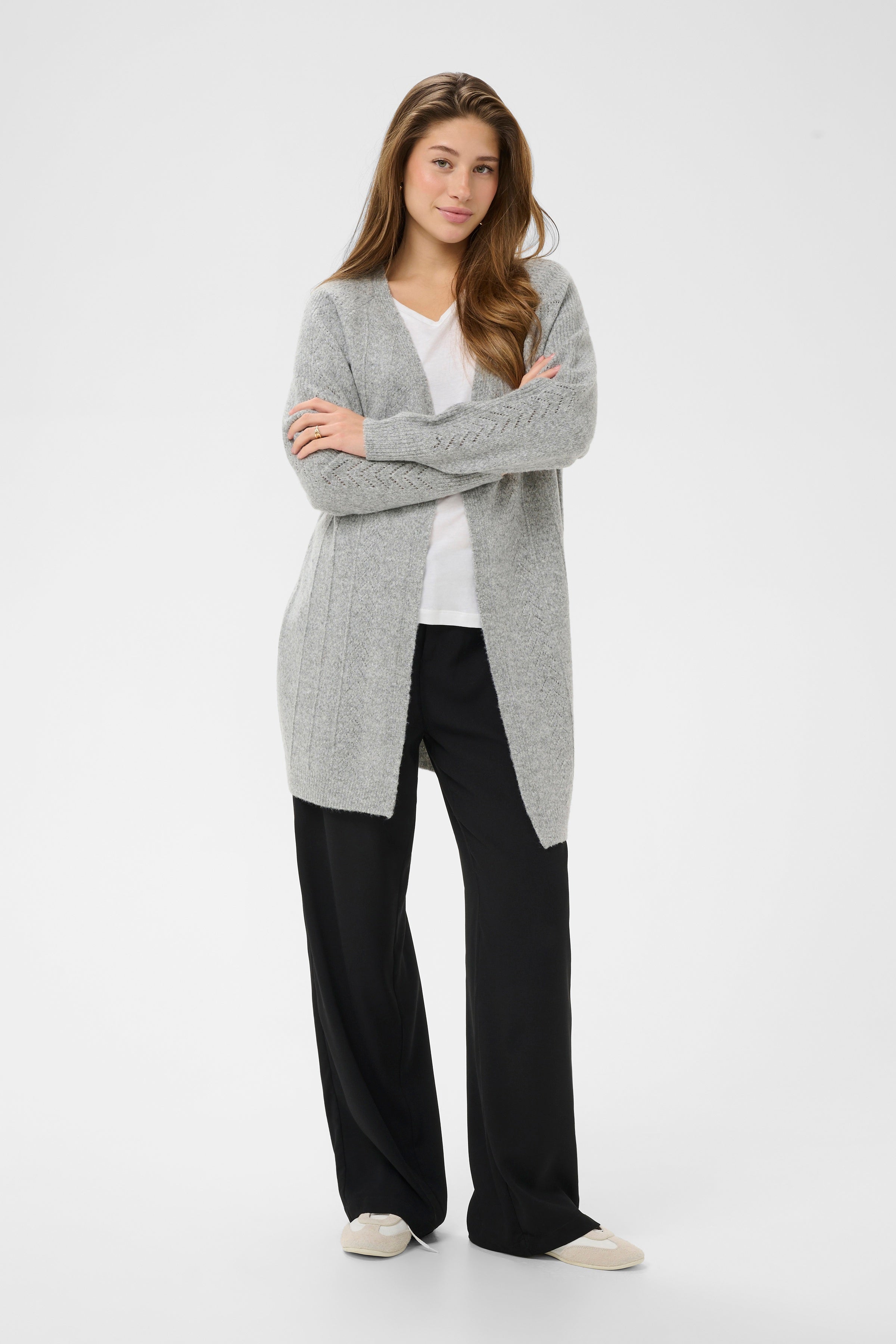 Holiday Long Knit Cardigan by Cream - grey melange