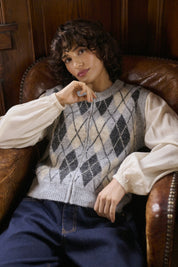 Mirea Knit Argyle Print Vest by Cream