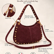 Italian Suede Leather Shoulder and Crossbody Bag - Taupe