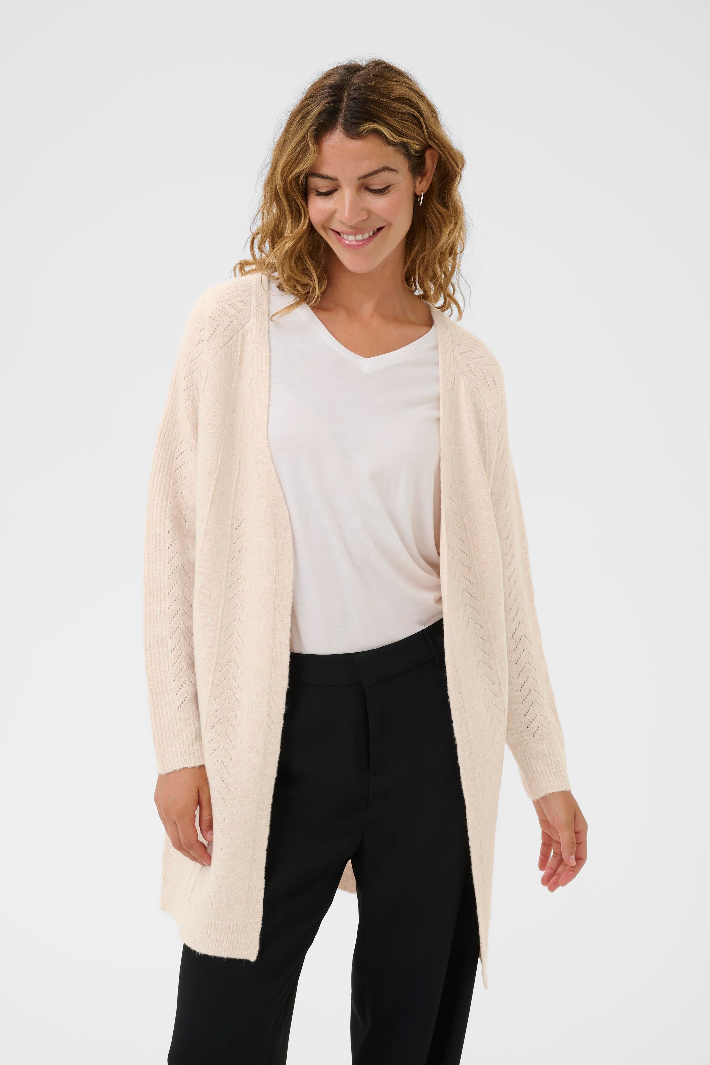 Holiday Long Knit Cardigan by Cream - oat melange