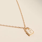 18k Gold Plated Mini Initial Lock Pendant/Necklace