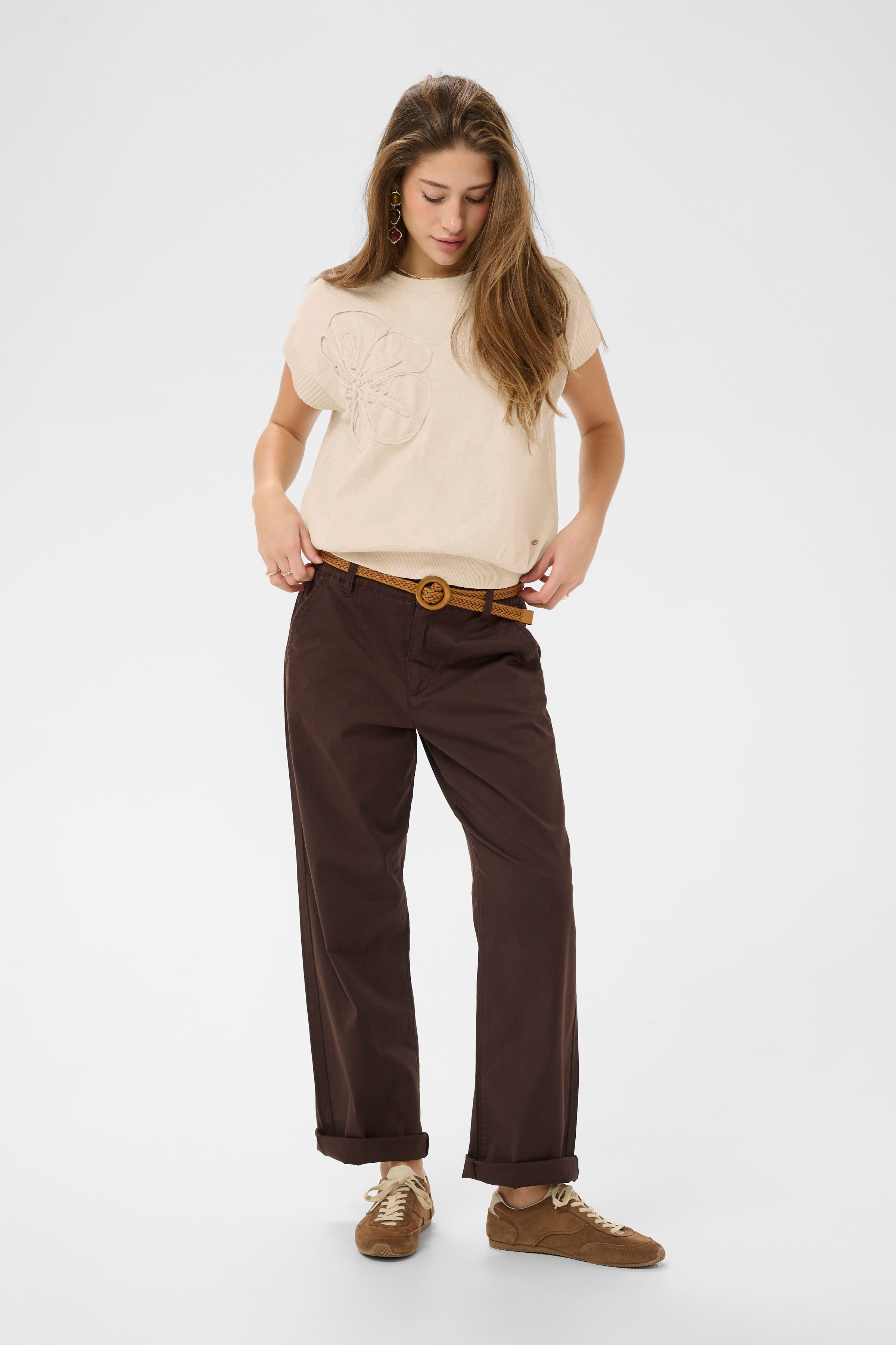 Dela Knit Slipover with Deco - Oat Melange