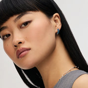 SMALL TWO-TONE REVERSIBLE SPARKLE HOOP EARRINGS - Navy/Celestial Sky