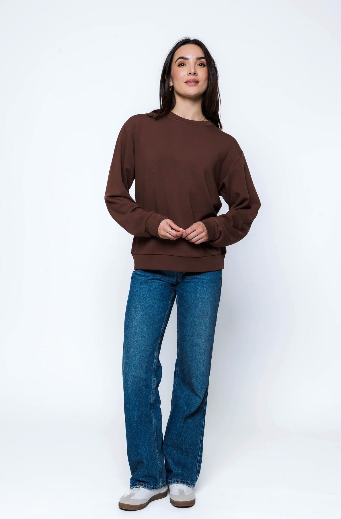 Jenna-Luxe Fleece Crew by Orb - Chocolate