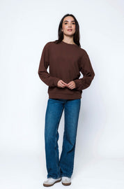 Jenna-Luxe Fleece Crew by Orb - Chocolate