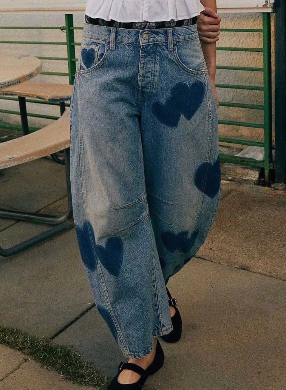 Love Star Heart Print Loose Midi Waist Jeans