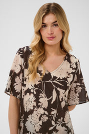 Hailey Short Dress by Cream - Dark Brown Floral