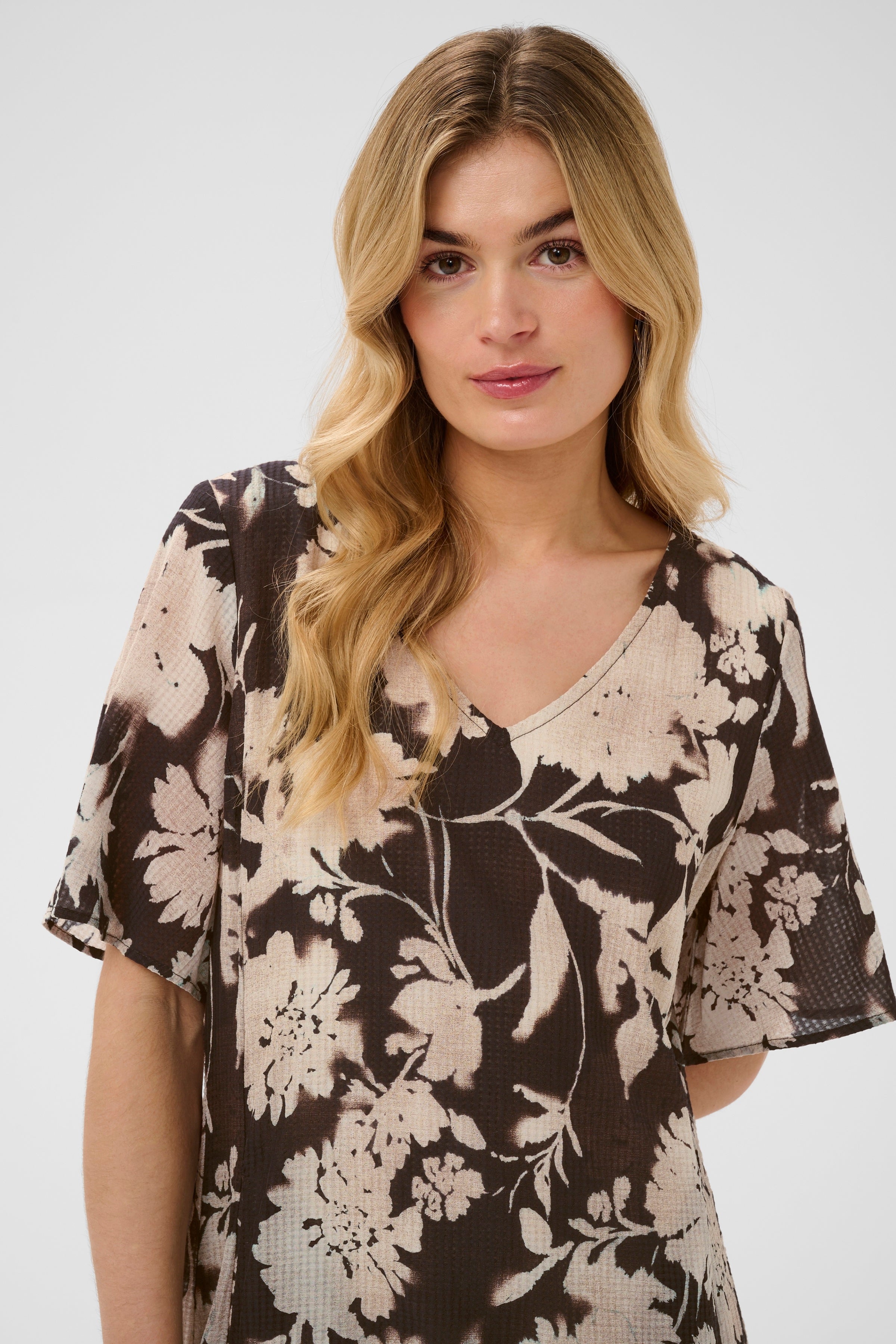 Hailey Short Dress by Cream - Dark Brown Floral