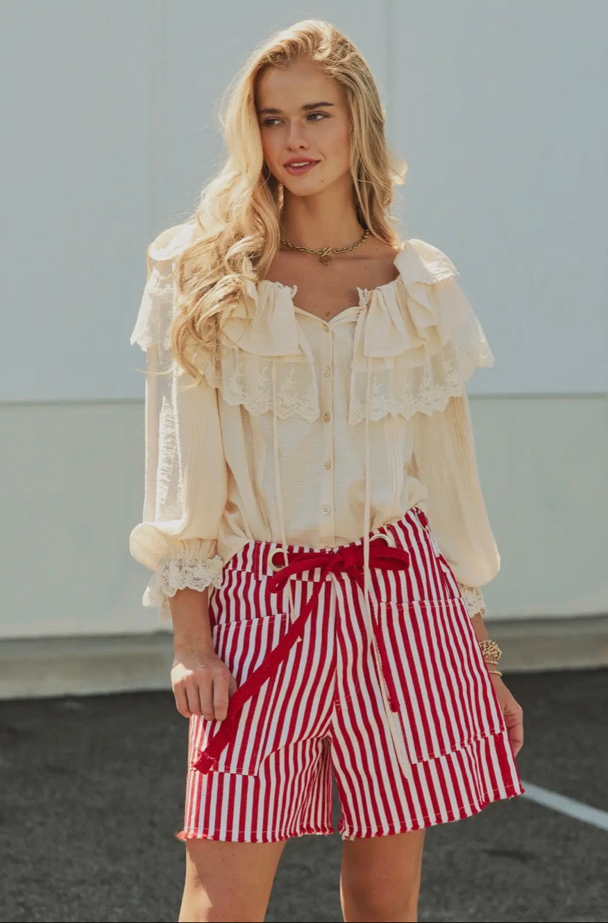 Striped High-Rise Denim Shorts