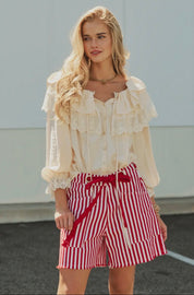 Striped High-Rise Denim Shorts